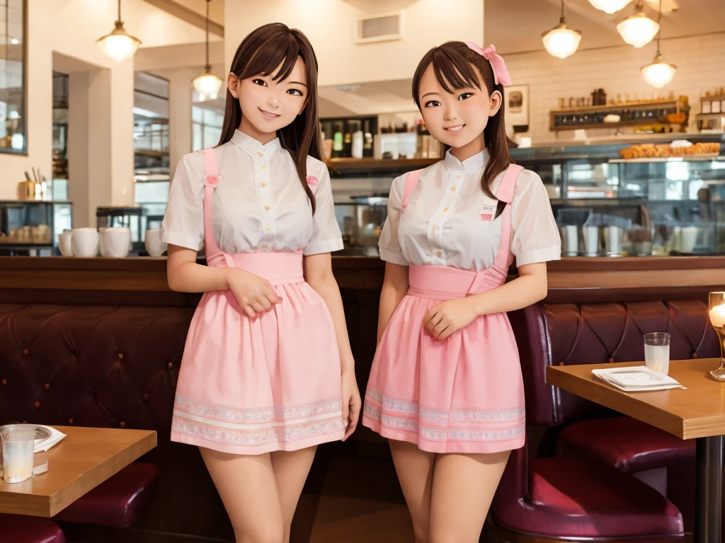 masterpiece, best quality, ultra-detailed, illustration,
AMSC,2girls, waitress, brown hair, restaurant, photo background, smile, table, indoors, own hands together, pink skirt, pantyhose, chair, see-through, night
<lora:AMSC:0.6>