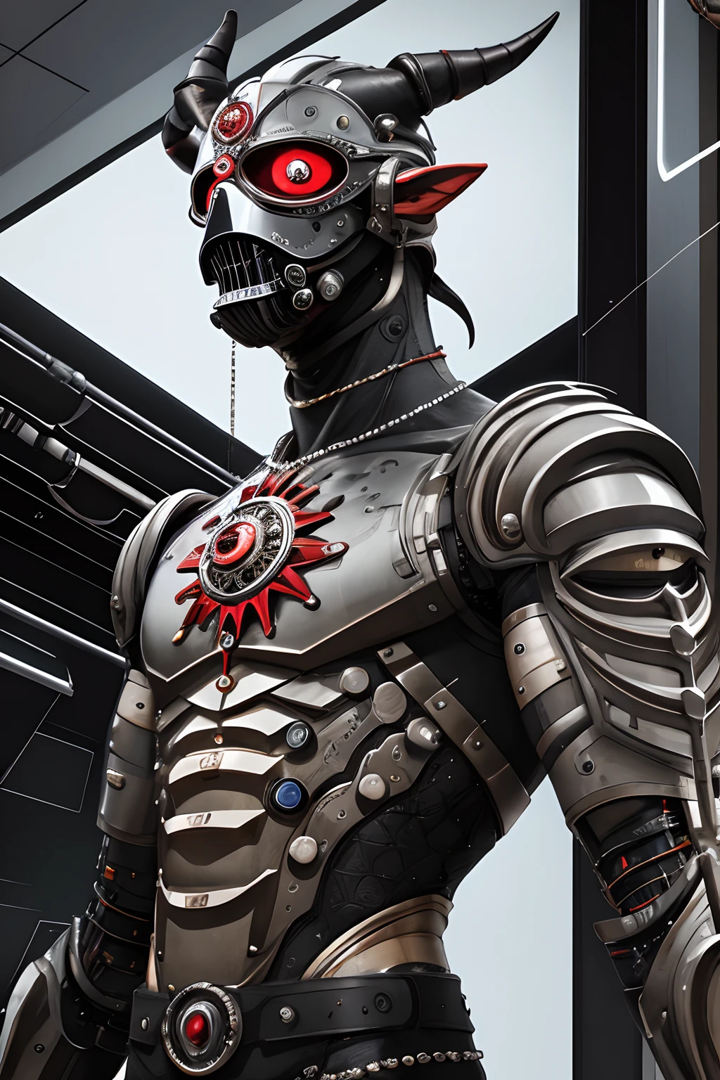 masterpiece, high quality, 3d, 8k cg, intricate details, detailed background, sacred. ornaments, byDylanKowalski,
1boy, male, cyber demon, glowing horns, gas mask, upper body, muscular, beard, dynamic angle, looking at viewer, short hair, cyberpunk prosthesis, mechanical arms, synthetic skin,
porcelain, pearl, holographic, titanium, diamond, ruby, sapphire, gemstones, clockwork, grunge, worn edges, armor,
<lora:GFman-000002:0.5>, <lora:dylanKowalski-000006:0.5>,