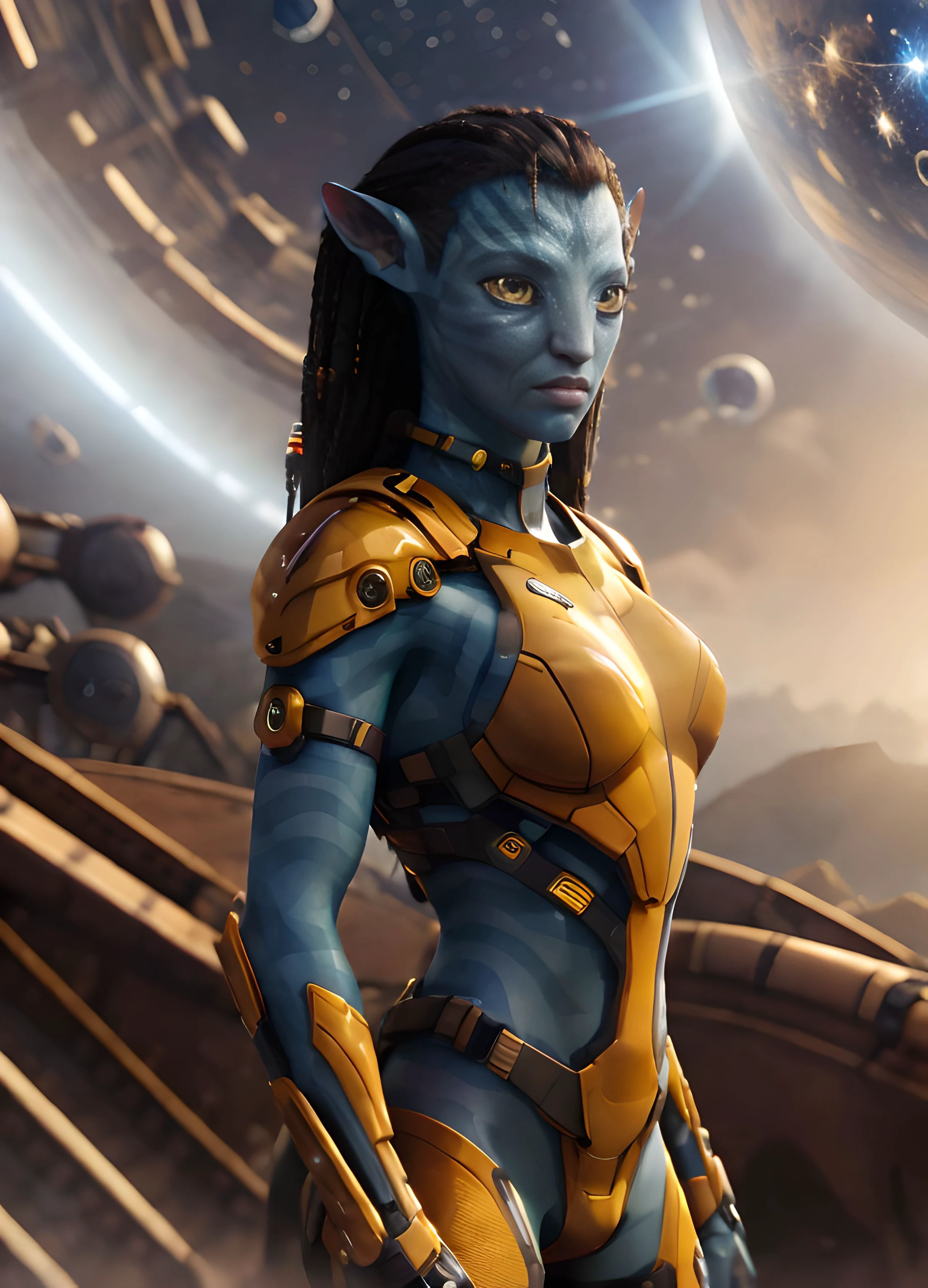 <lora:AllOutNa'vi_V1:0.8>, (Masterpiece, highres), AOA, Avatar Lara Croft, 1girl, Na'vi , blue skin, 8k, outback, tropical temple, jungle, toned, trees in the background, sweat, depth of field, saturated, clean, detailed, hyperdetailed, Intricate, blue skin, sunglasses, detailed skin, skin pores, ultra quality, Film grain