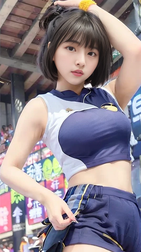 Upper Body, One girl, Gray Hair, ponytail, Purple eyes, (Ninja), dagger, Medium Breasted ,scarf, wallpaper, magic circle background, Particles of light, Blue Fire,Nipples are visible、Smile・Small breasts、Small breasts