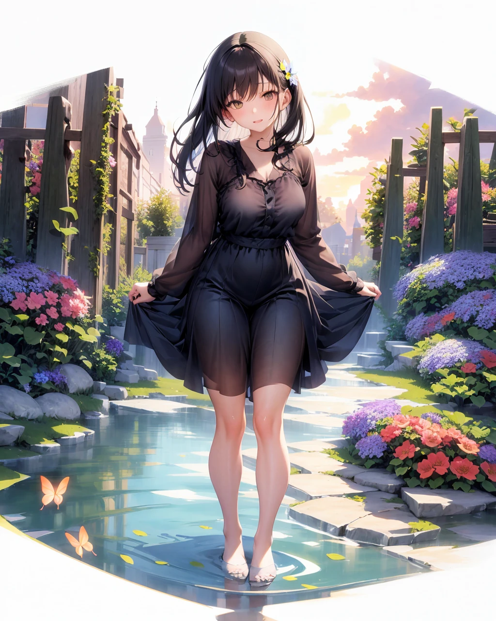 [(white background:1.5),::5] hexagon,
1 girl, mid shot, full body, butterflies, flowers,floating petal, peaceful water,cloud, sunset, garden,<lora:Gacha Splash 3.1:1>