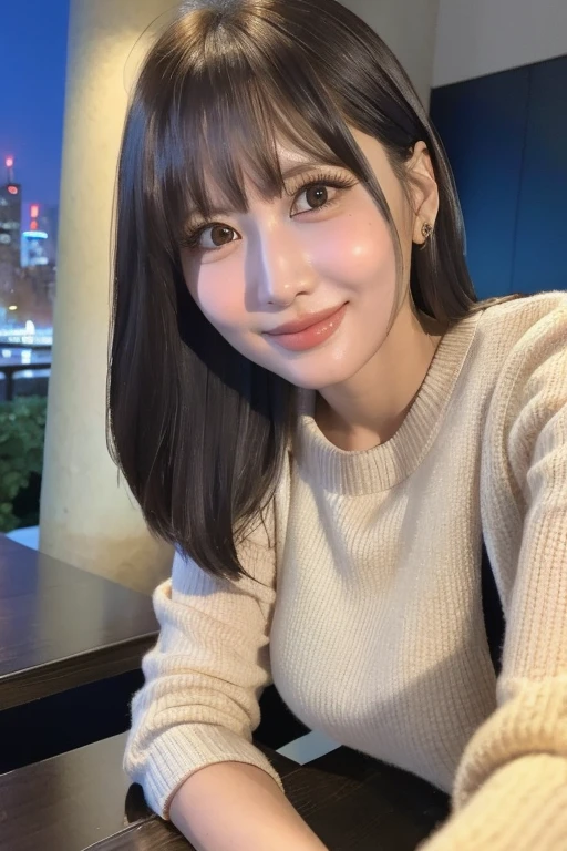 "1girl,photo of momo, brown hair,best quality,(detailed face:1.4), (looking at viewer:1.4), shiny skin, smile, city at night background ,(half body:1)<lora:momo9-000005:0.8>,low angle