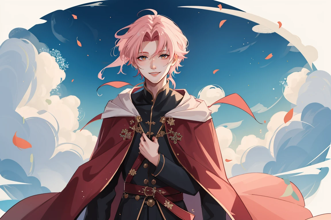 ((masterpiece:1.2, best quality)), 4k, 1boy, adult, Forehead, Undercut, short pink hair, yellkow eyes, extremely detailed face