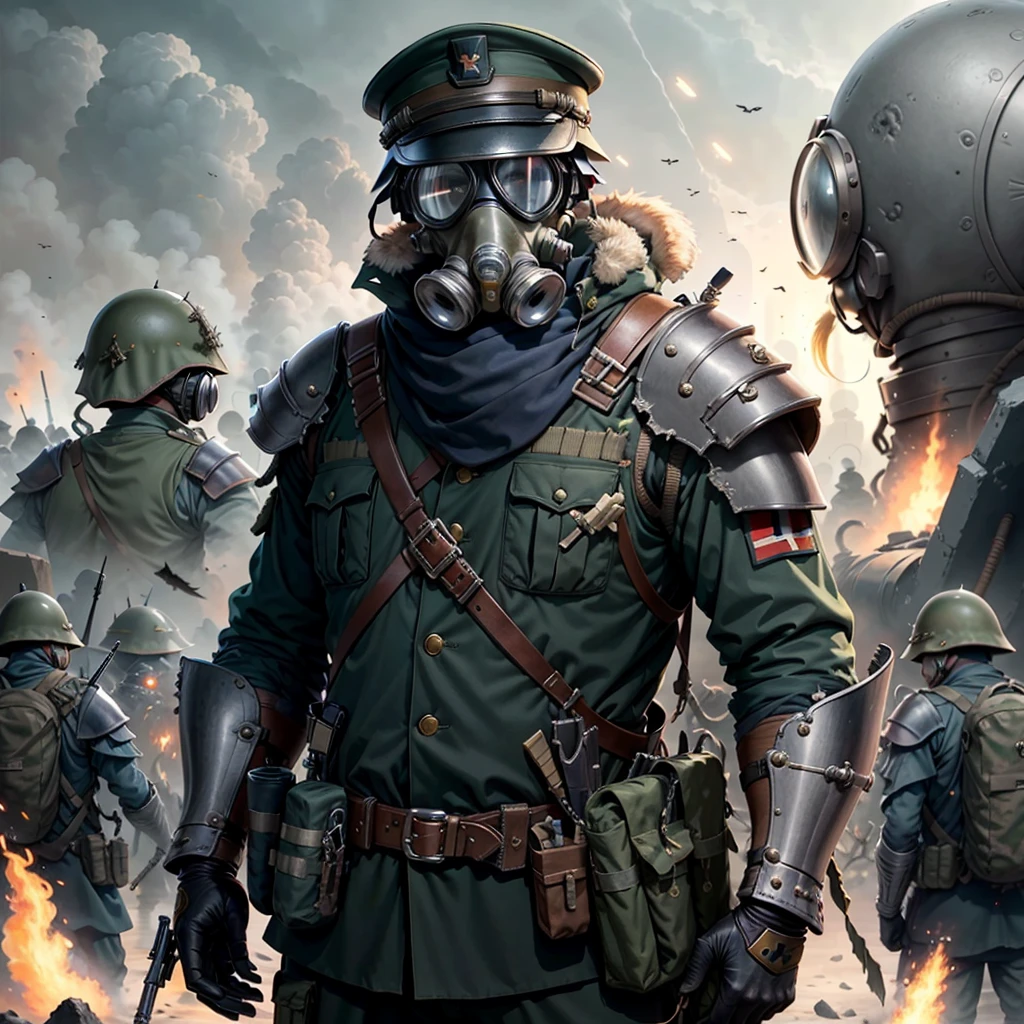 <lora:dieselpunkai:.4>, dieselpunkai, ww1, male soldier, tactical battle armor, gas mask, full gear