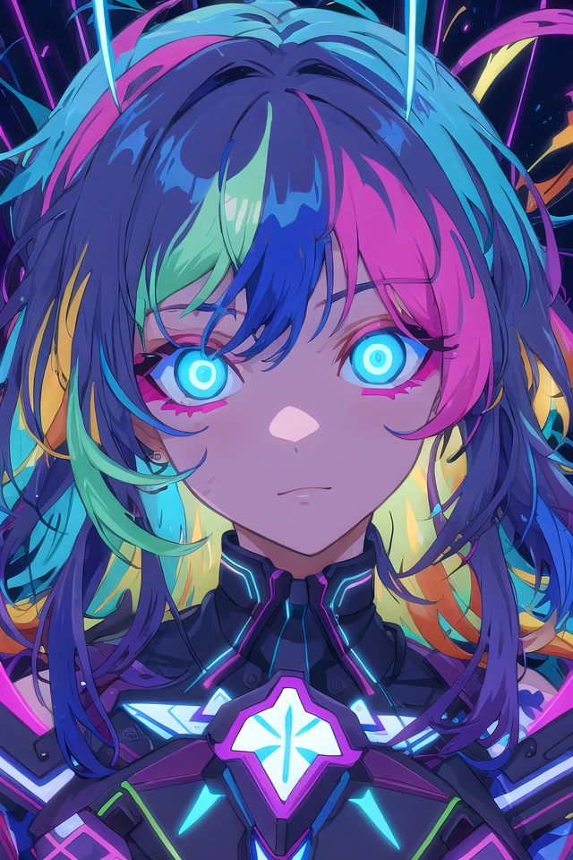 (close-up), portrait, portrait, (solo), masterpiece, best quality, clothes

high contrast, psychedelic, [[[lsd]]], particles, bloom, neon lighting, (glow), flat color, splashes of color, colors mashing
