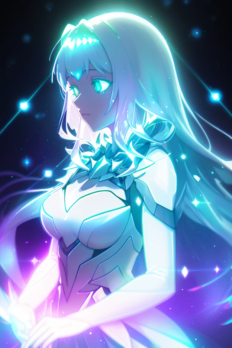 Anime girl with long white hair and blue eyes in a space setting ...