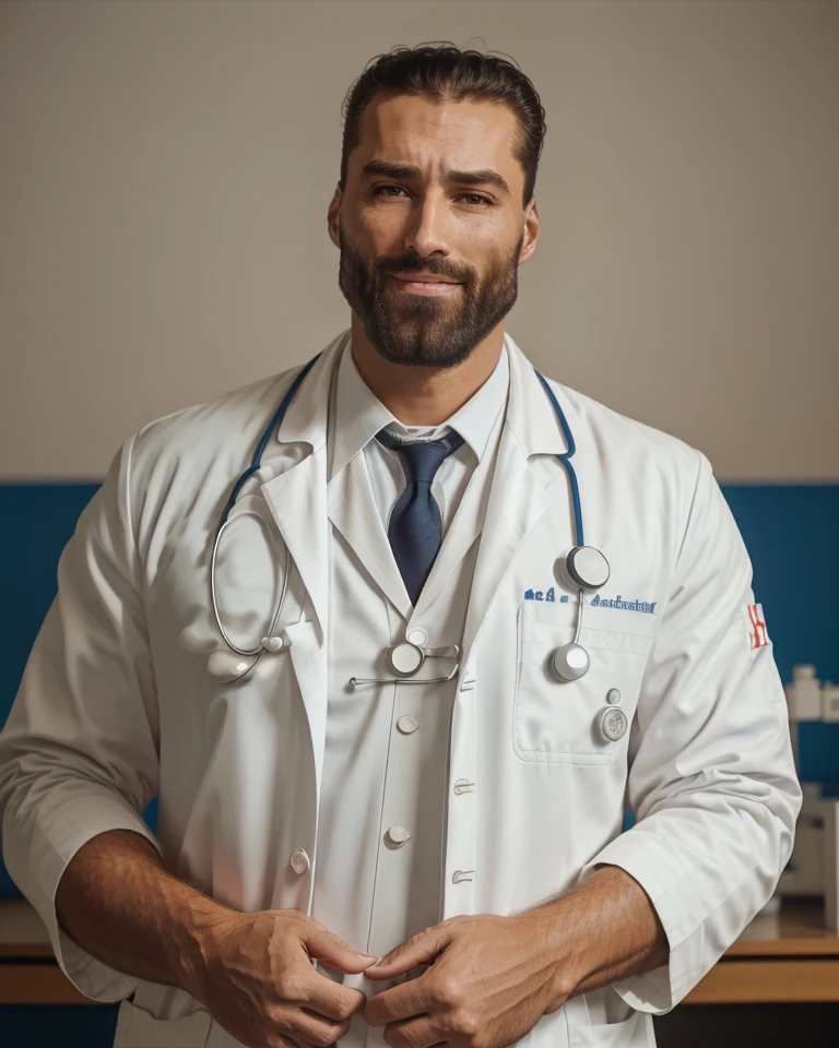 RAW photo, photo of gigachad, as a (doctor:1.3), white labcoat, stethoscope, 8k uhd, dslr, high quality, film grain, Fujifilm XT3
<lora:Gigachadv1:1>