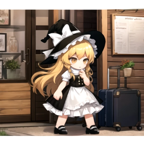 <lora:AKTEST-10:1>, chibi, full body,standing, kirisame marisa, solo