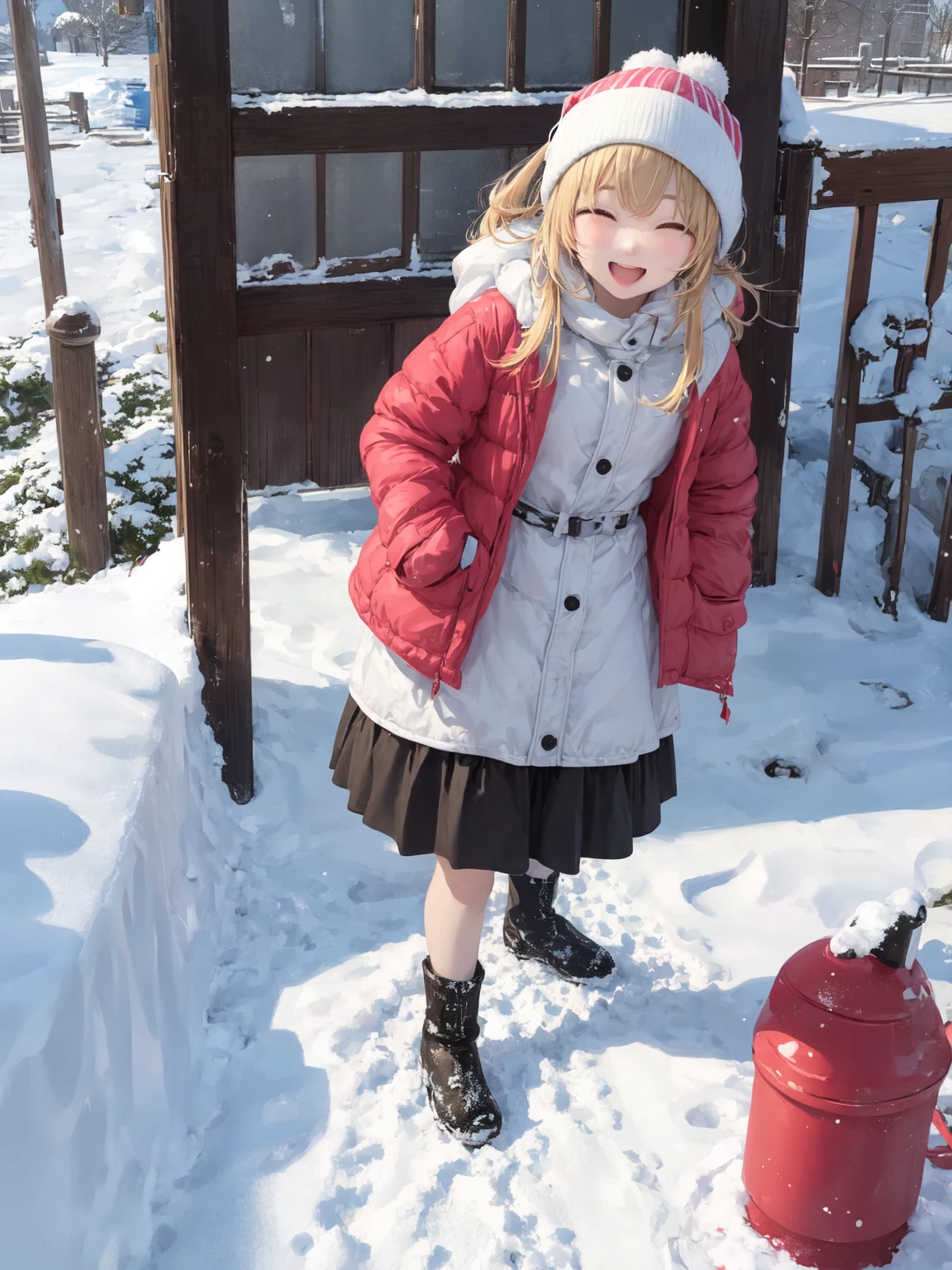 masterpiece, best quality, playing in the snow, fun, happy, cheerful, bright