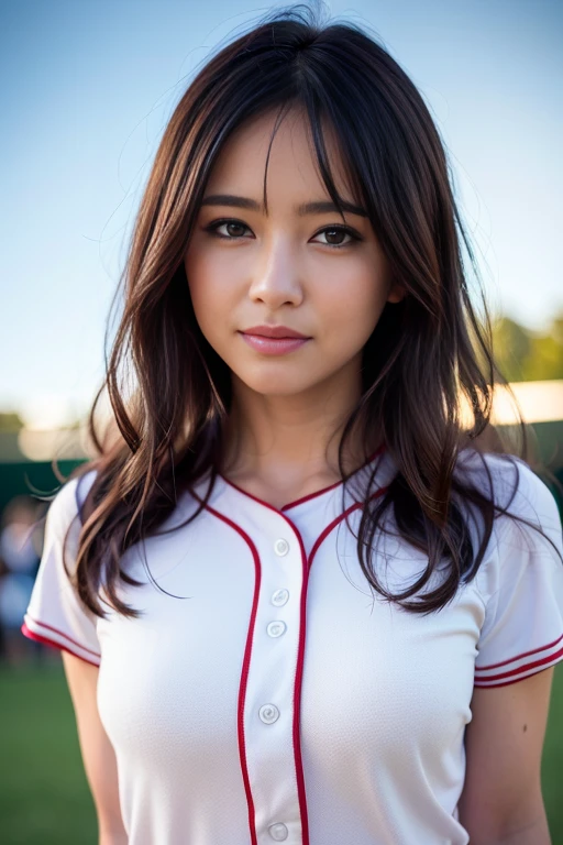 best quality,highly detailed,masterpiece,ultra-detailed (baseball uniform:1.1),(realistic:1),(wavy hair:1.0),(floating hair:1.0),(dynamic pose:0.9),(street:0),(smirk:1.2),(8k, RAW photo, best quality, masterpiece:1.2), (realistic, photo-realistic:1.37),(baseball bat:1),(arms behind back:1.2),(eyeball:1.2),a woman in a baseball uniform,
((masterpiece)), (((best quality))), ((ultra-detailed)), 
detailed skin texture,realistic,((detailed fingers)),(detailed face),detailed hair, <lora:japanese_actress_mix-V5:0.4>