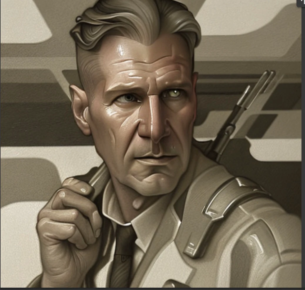 photo of evang person, photorealistic, highly detailed, Stunning Sci-Fi portrait of Harrison ford holding a gun and dressed brown Trench Coat with a tie from blade runner, octane render, epic ambiant light, very dark lighting, breathtaking lighting, detailed face and iris, blade runner style