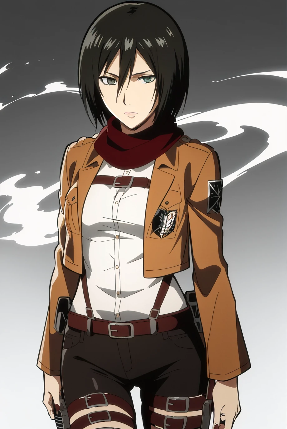 female titan from the attack on titan anime, without clothes, long brown hair scars