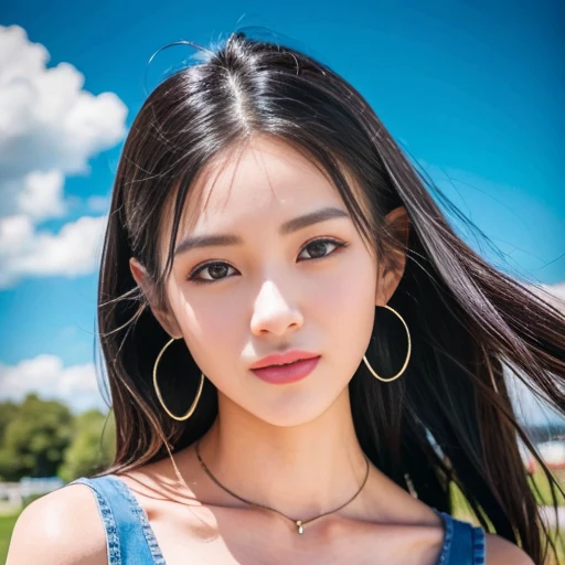 (goddess-like happiness:1.2), Kpop idol, (light smile:2), (RAW photo:1.2), (photorealistic:1.4), (masterpiece:1.3), (intricate details:1.2), delicate, beautiful detailed, (detailed eyes), (detailed facial features), (20 years old female with fashion clothes), tall female, petite, small breasts, narrow waist, (facing camera), (looking_at_viewer:1.3), from_front, big circle earrings, slim_legs, (best quality:1.4), (ultra highres:1.2), cinema light, outdoors, (extreme detailed illustration), (lipgloss, eyelashes, best quality, ultra highres, depth of field, caustics, Broad lighting, natural shading, 85mm, f/1.4, ISO 200, 1/160s:0.75),<lora:TWbabe5:0.75>
