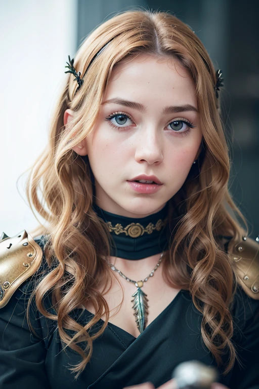 (masterpiece, best quality:1.4), realistic, photorealistic, 1girl, solo, female paladin, young woman, [cute], stunningly beautiful, medium breast, slender, vambraces, (intricate full plate armor, no helmet:1.2), medium blonde hair, highly detailed eyes, soft eyes, realistic pupils, lace trimmed hairband, (curly hair:1.4), (parted bangs:1.3), full lips, (close up), (embarrassed, ashamed:1.3), gauntlets, cape, (sweatdrop:1.3), freckles, (looking at viewer:1.2), highly detailed skin, skin pores, subsurface scattering, fantasy, stone wall background, large stones, absurdres, perfect anatomy, realistic proportions, perfect lighting, sharp focus, 85mm lens, side lighting, vibrant, film still,
photographed by Canan EOS R6, 135mm, 1/1250s, f/2.8, ISO 400