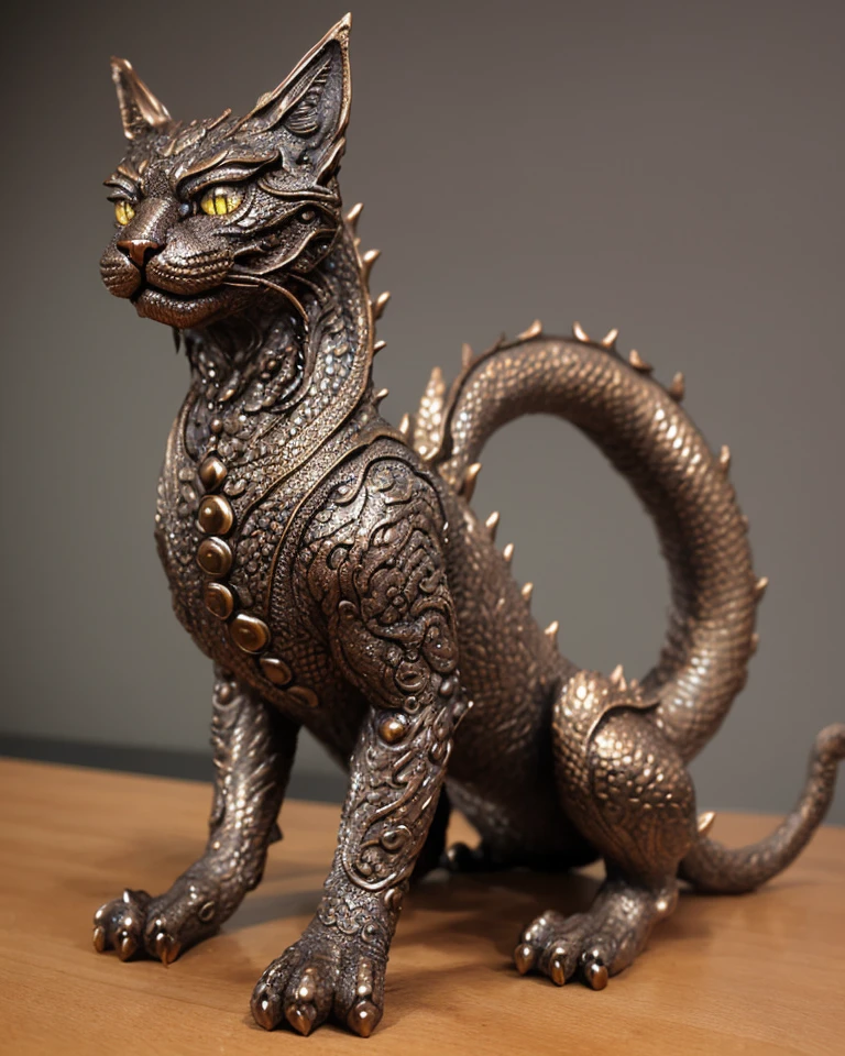 bronze sculpture of a cat dragon hybrid
highly detailed intricate