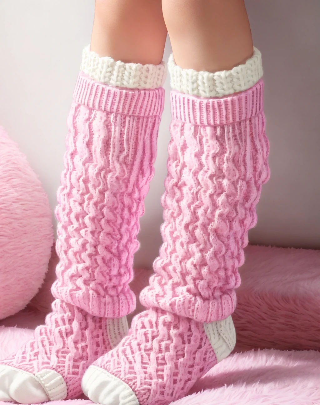 Masterpiece, 4K, beautiful design, absurdres,
kneesocks,knitted kneesocks, pink,woman standing up wearing knitted kneesocks, front view, white background, bedroom background,((( feet closeup,)))
<lora:Kneesocks_v1.1:0.8>