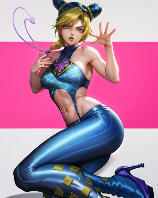 anime art, 1girl, jolynejojo, fullbody, digital art, masterpiece, green and blue hair, wearing pants <lora:jolynejojo-000004:1.1> <lora:sakimiChanLora_v10:0.4> sakistyle