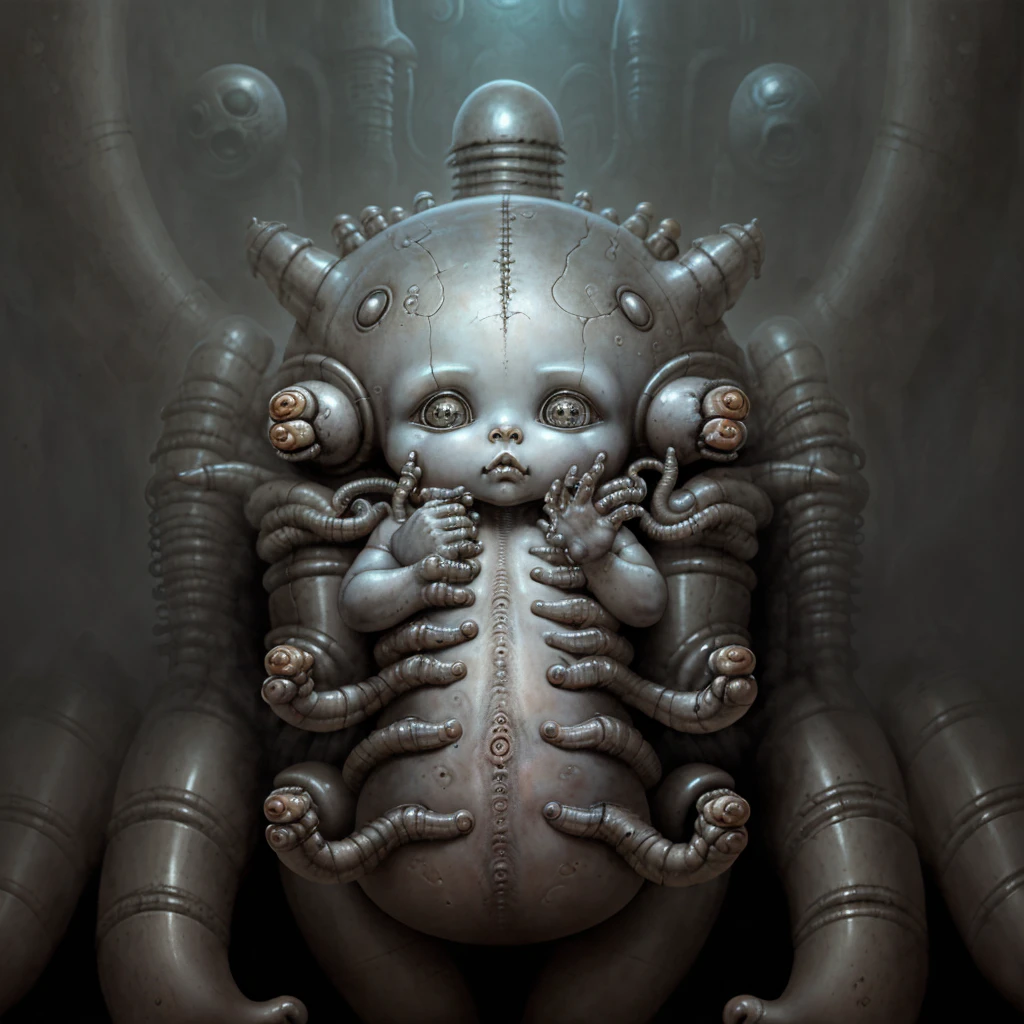 <lora:giger_8:1>  hrgiger,  cyborg baby ,  biological