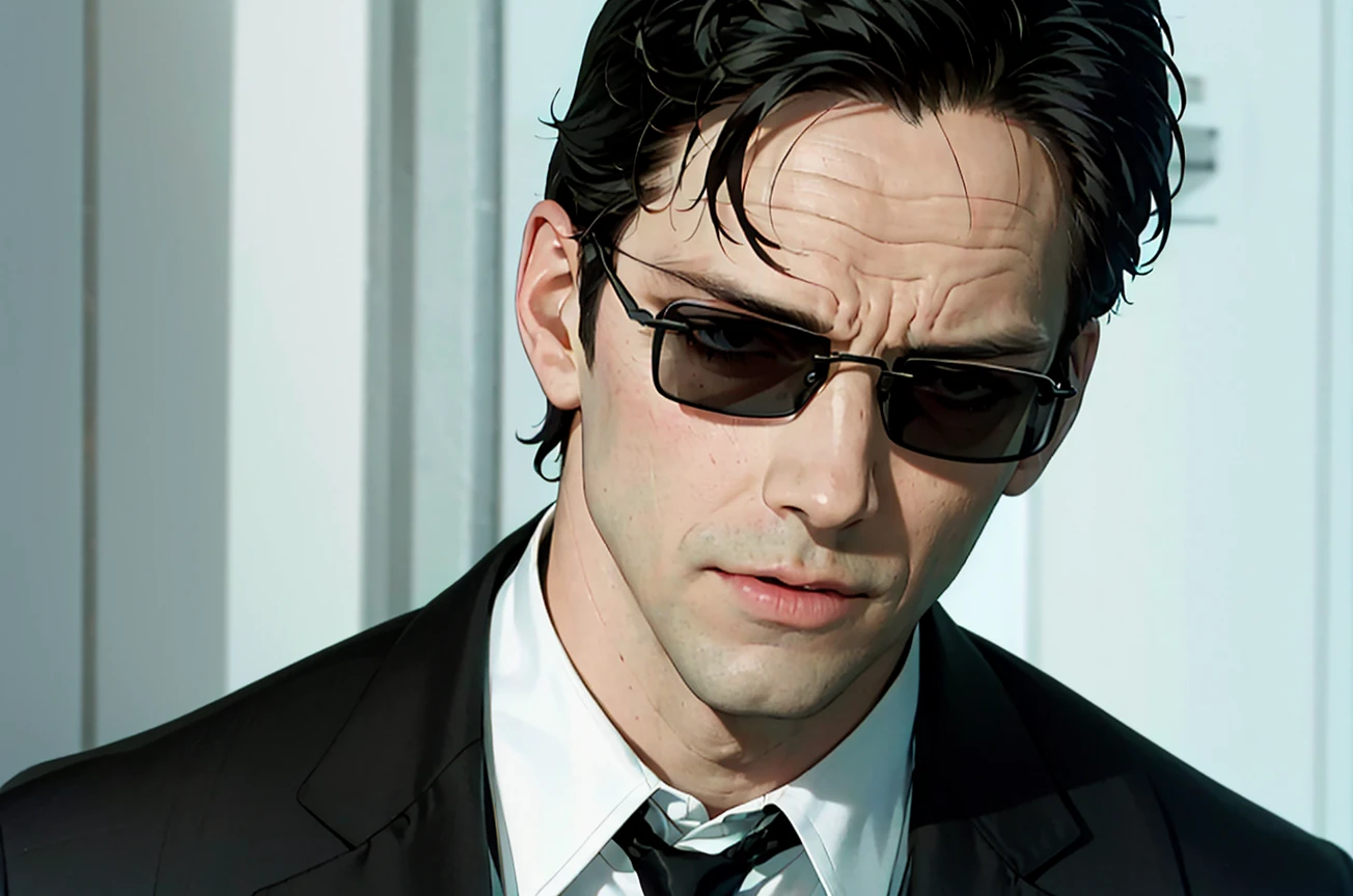 masterpiece, anime style,
1boy, male focus, necktie, sunglasses, solo, formal, suit, realistic, black necktie, black hair, shirt, collared shirt, blurry, white shirt, meme
<lora:the_matrix_offset:1>