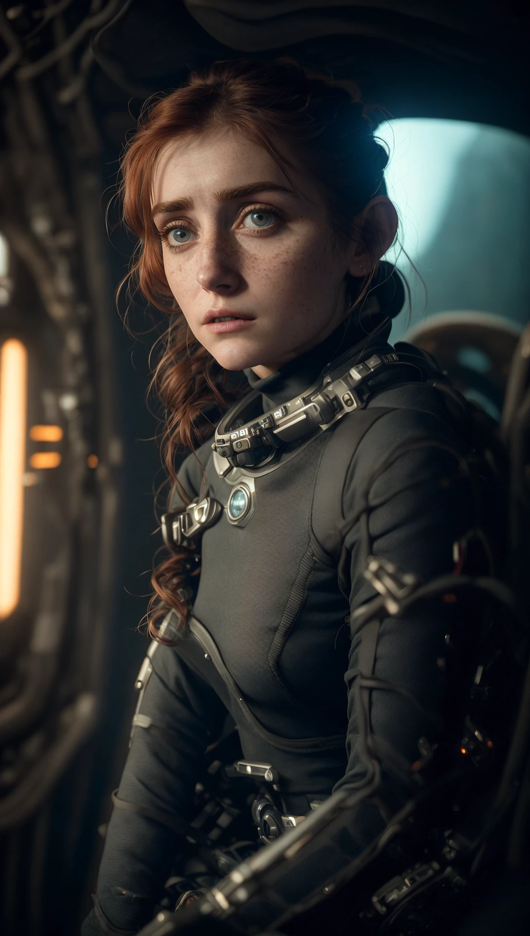 Sci Fi Horror Dead Space Matt Damon and Amy Adams on Ishimura Haunted Ship photography, natural light, photorealism, cinematic rendering, ray tracing, the highest quality, the highest detail, Cinematic, Third-Person View, Blur Effect, Long Exposure, 8K, Ultra-HD, Natural Lighting, Moody Lighting, Cinematic Lighting