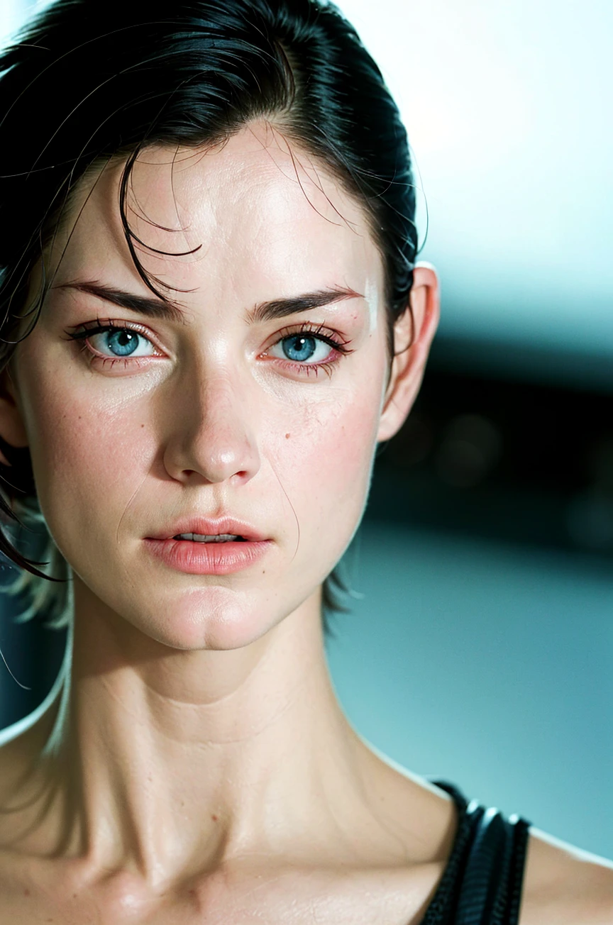 masterpiece, (photorealistic:1.5), realistic, best quality, beautiful lighting, professional lighting,
the matrix, 1girl, black hair, blurry, blue eyes, looking at viewer, solo, parted lips, realistic, short hair, blurry background, lips, depth of field, portrait, film grain <lora:the_matrix_offset:1>
