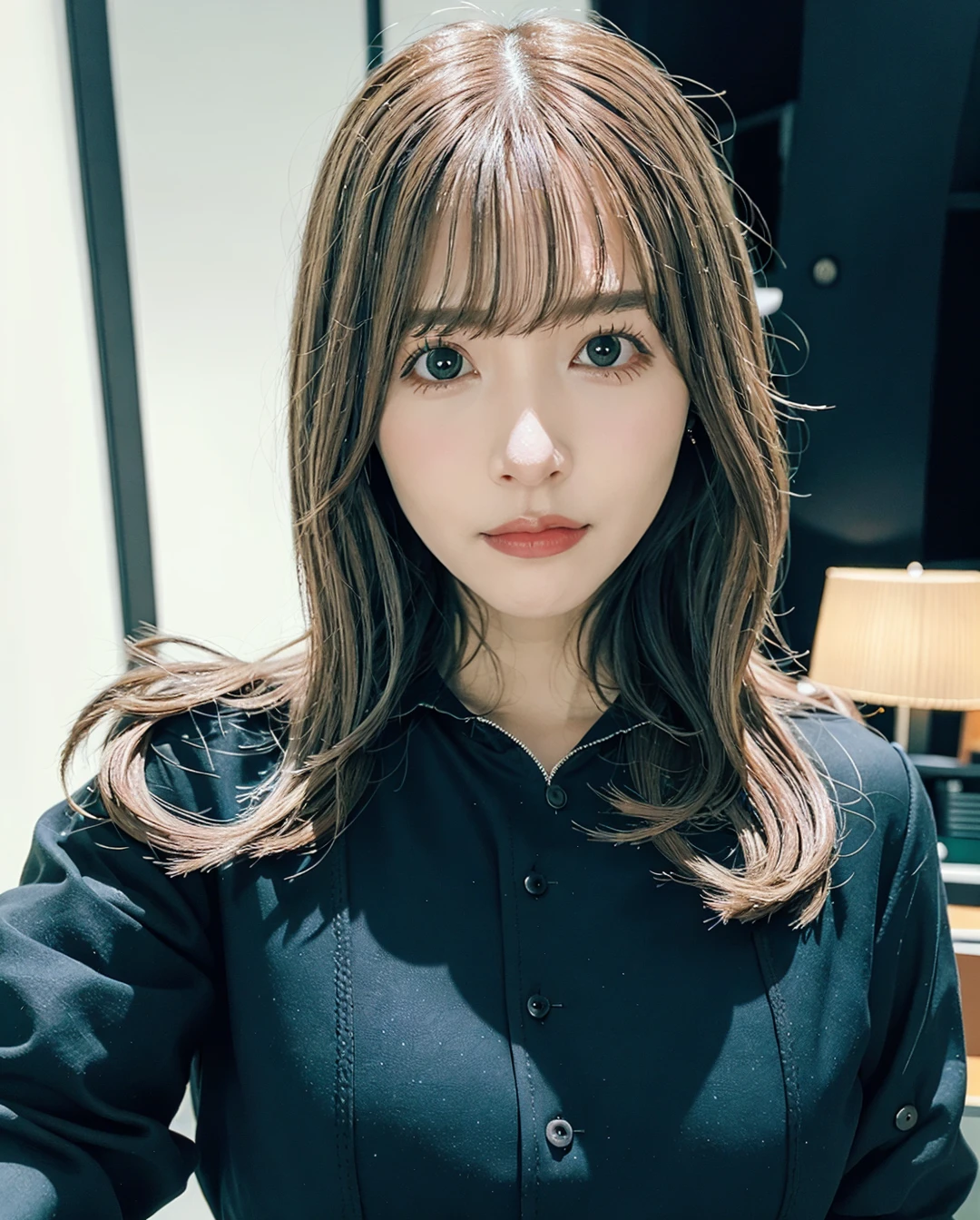best quality, photorealistic, 8k, high res, 1girl, woman, (skindentation), (professional lighting), ((close buttoned office shirt:1.6)), (portrait:0.6), gorgeous, (medium hair:1.7), (1girl eyes looking at viewer:1), ((looking at viewer:1.6)), (1girl looking at the camera), photorealistic, (bokeh), (portait:0.6), (dynamic pose:1.2), masterpiece, intricate, realistic, sharp focus, award-winning photograph, (parted lips:1), <lora:aiAVYUAXx_v1:0.71>