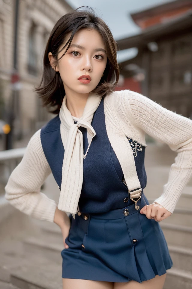 woman,solo,
city_night_lights,cityscape,
school uniform,pleated skirt,necktie,short hair,
(looking_at viewer),
(legwear), hand on hip,
woman,parted lips,, intricate,
(50mm Sigma f/1.4 ZEISS, F1.4, 1/800s, ISO 100, photography:1.1), delicate, masterpiece, beautiful detailed, colourful, finely detailed, detailed lips, intricate details,
unparalleled masterpiece, ultra realistic 8k CG, clean, beautiful face, shiny skin, skindentation, <lora:ZhaoJinmai768:0.65>