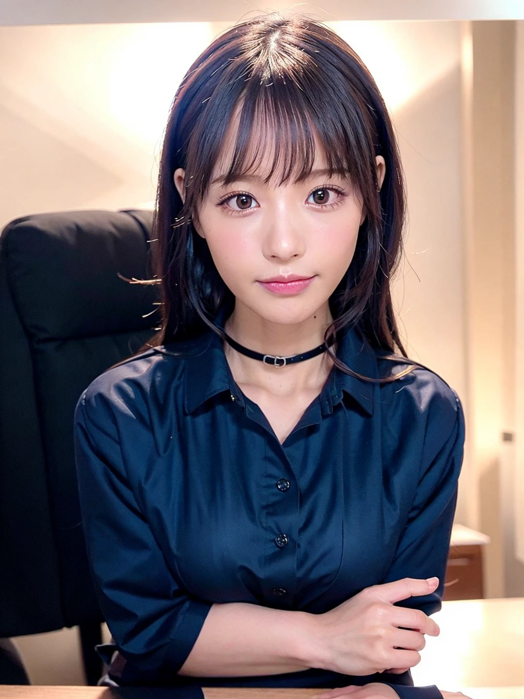 best quality, photorealistic, 8k, high res, 1girl, woman, (skindentation), (professional lighting), ((close buttoned office shirt)), (portrait:0.6), gorgeous, (long hair:1.7), (1girl eyes looking at viewer:1), ((looking at viewer:1.6)), (1girl looking at the camera:1), photorealistic, (bokeh), (portait:0.6), (dynamic pose:1.2), masterpiece, intricate, realistic, sharp focus, award-winning photograph, <lora:kana momonogi - CO-B2-EP3-3750:0.71>