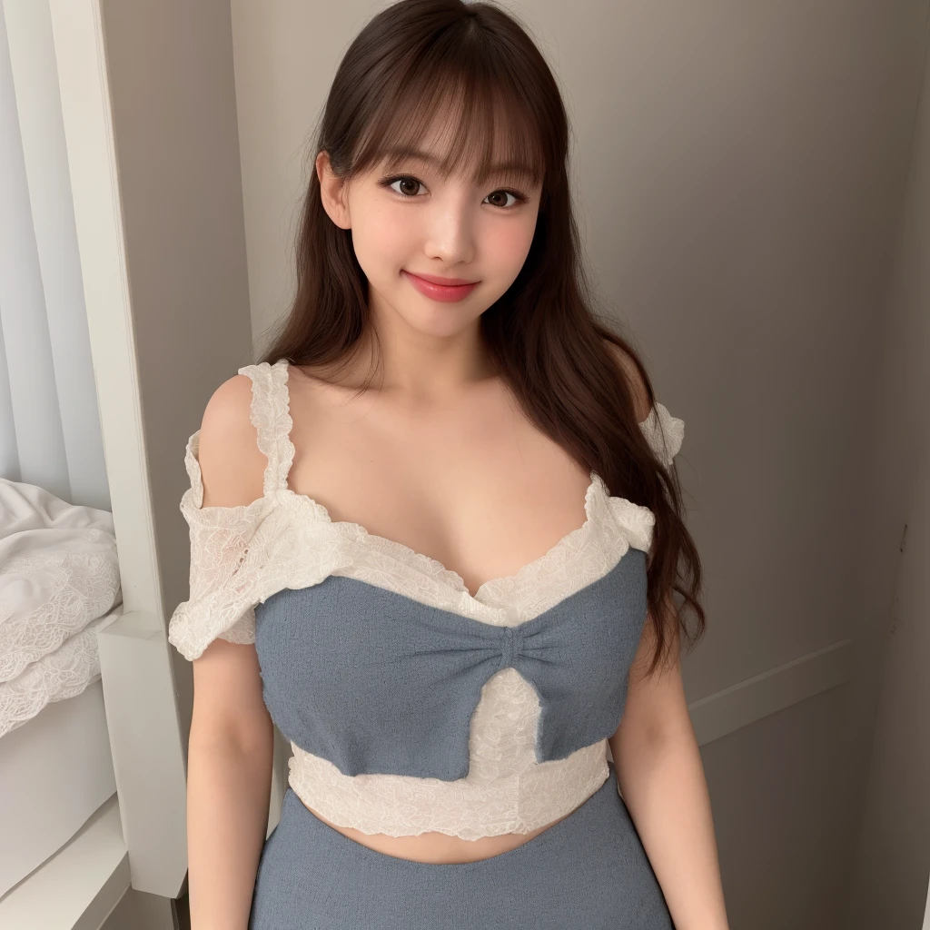 best quality, masterpiece, illustration, an extremely delicate and beautiful, extremely detailed ,CG ,unity ,8k wallpaper, Amazing, finely detail, masterpiece,best quality,official art, extremely detailed CG unity 8k wallpaper, absurdres, incredibly absurdres, huge filesize, ultra-detailed, highres, extremely detailed, beautiful detailed girl, (extremely detailed eyes and face),((grin)), ((looking at viewer)),(real person,photograph),cute,((watery eyes)),(haunting smile,moist lips),middle breasts,narrow waist,(slim),standing model standing model pose,Particularly strong light,(photo lighting),blush, shy,(sunset),(sunshine on body),(school uniform),(classroom), twnayeon, <lora:Twice_Nayeon_v1.0:0.7>