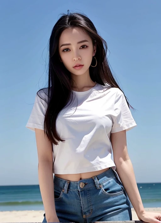 (goddess-like happiness:1.2), Kpop idol, smile, (RAW photo:1.2), (photorealistic:1.4), (masterpiece:1.3), (intricate details:1.2), delicate, beautiful detailed, (detailed eyes), (detailed facial features), (25 years old female with white dress shirt and denim chino shorts), dynamic pose, petite, small breasts, narrow waist, (looking_at_viewer:1.2), big circle earrings, slim_legs, (best quality:1.4), (ultra highres:1.2), cinema light, outdoors, (extreme detailed illustration), (lipgloss, eyelashes, best quality, ultra highres, depth of field, caustics, Broad lighting, natural shading, 85mm, f/1.4, ISO 200, 1/160s:0.75), <lora:TWbabe7:0.8>