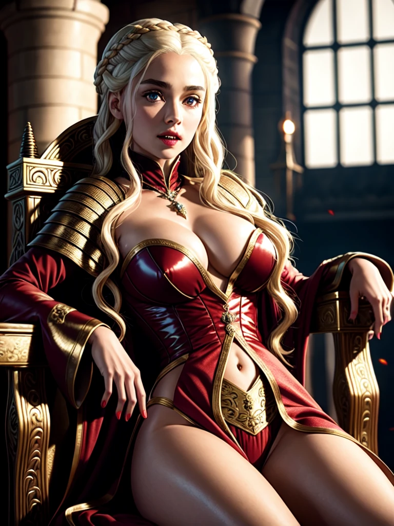Intricately detailed Full body, professional photograph, of (seductive royal vampire female), clothed, sitting, on chair, in luxurious fantasy castle, toned abs, small breasts, big ass, pretty face, amber red eyes, (fangs), succubus, sexy, shallow depth of field, cinematic lighting, photographed on a Sony a9 II Mirrorless Camera, (highly detailed:1.2), (soft focus), Game of Thrones film still, HDR, 8k resolution