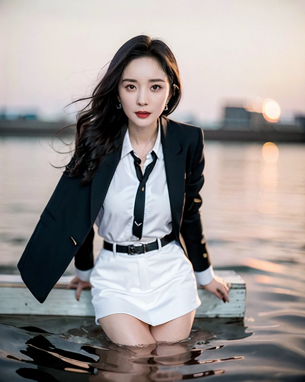 (yangmi), standing in the middle of lake at midnight, Water has flooded the waist, rain, wet, water drop,
detailed face, medium breasts, school uniform, upper body,
masterpiece, best quality, (realistic, photo-realistic:1.3), (RAW photo:1.2), extremely detailed CG unity 8k wallpaper, an extremely delicate and beautiful, amazing, finely detail, official art, absurdres, incredibly absurdres, huge file size, ultra-detailed, extremely detailed, beautiful detailed girl, extremely detailed eyes and face, beautiful detailed eyes, dynamic angle, wide shot, cinematic lighting, moody lighting, (ulzzang-6500-v1.1:0.7),
