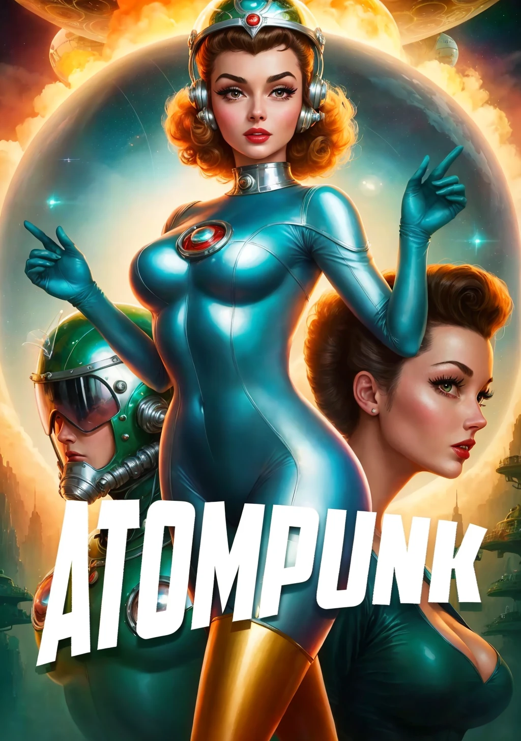 (50s movie poster:1.2) sexy woman polished aluminum suit alien jungle landscape jetpack glass dome helmet perfect hair (AtomPunkStyleSD15:1.0)
(masterpiece:1.5) (painting:1.1) (best quality) (detailed) (intricate) (8k) (HDR) (wallpaper) (cinematic lighting) (sharp focus)