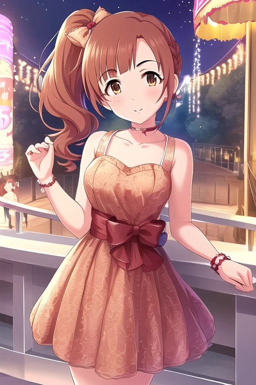 igarashi kyoko, 1girl, bow, brown eyes, brown hair, collarbone, eyebrows visible through hair, ferris wheel, hair bow, hair ornament, highres, long hair, looking at viewer, side ponytail
<lora:deresute-v1.1:1>