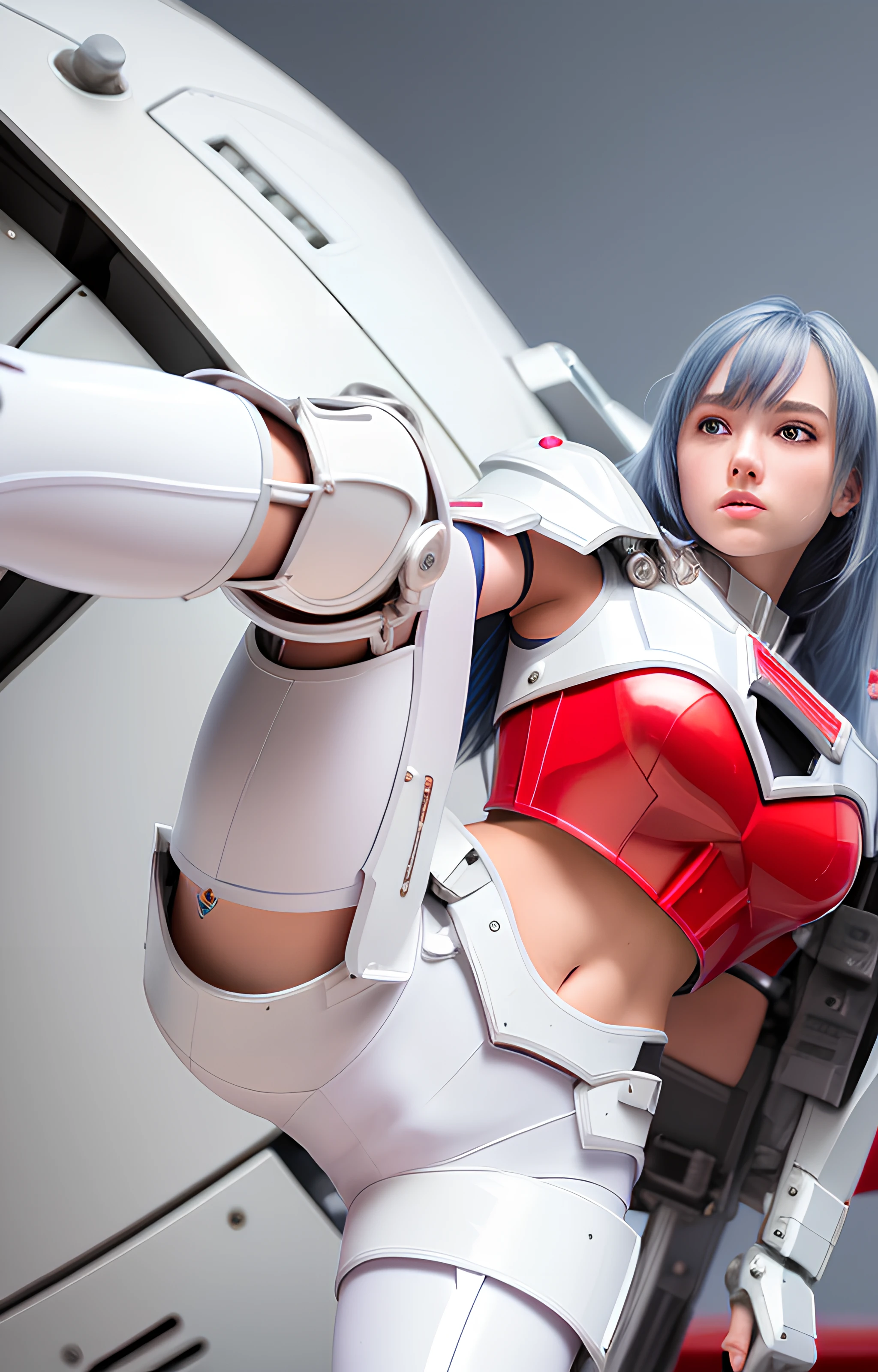 f/1.4 55mm, dynamic angle, professional lighting, (realistic, photo-realistic:1.37),(8k, RAW photo, best quality, masterpiece:1.2),pink eyes, cute, ultra-detailed, physically-based rendering, ultra high res, front lighting, looking at viewer, photorealistic, realistic, solo, photorealistic, best quality, extremely detailed face, extremely detailed eyes and face, beautiful detailed eyes, , incredibly absurdness,
1girl, 18 years old, cute, hair bangs, long hair, white hamlet, (shinny metal robot armor:1), (mostly blue breast armor: 1.5) , (white legs and arms armor: 1), (red feet armor: 1) standing, cowboy shot,
spaceship, spaceship station, future
<lora:gundam:0.5>
<lora:Taiwan-doll-likeness:0.1>
<lora:Korean-doll-likeness:0.3>