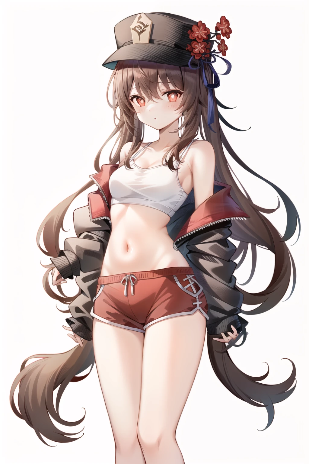 (best quality, masterpiece:1.2), ultra detailed face, 1girl, <lora:iori-idolmaster-01:0.8>, minase iori, small breasts, 
simple white background, anime coloring, looking at viewer,
 <lora:IllyaBeastCosplay:1>, illyabeast cosplay, cat ears, animal hands, paw gloves, elbow gloves, hair bell, black thighhighs, ribbon, paw shoes,