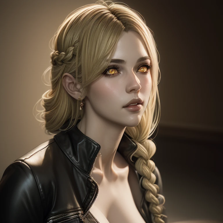 (masterpiece, best quality:1.2),
a photo of a stunning woman, 1girl, solo, yellow eyes, hair ornament, long blonde braid, beautiful face, wearing a pencil skirt and black jacket with white accents in the eyes, full body portrait, 4 k, trending on artstation, beautiful painting, japanese anime art style, high quality, by krenz cushart and ilya kuvshinov and makoto shinkai and wenjun lin and greg rutkowski, realistic face, visible skin, digital art, concept art, <lora:_Queen_Marika-000009:0.7>