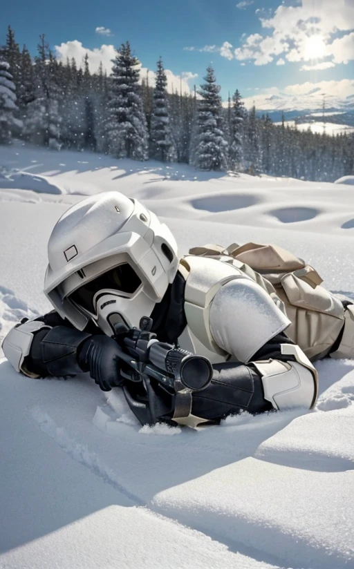((woman)) scouttrooper suit is lying on the floor in a pinup pose<lora:SctrooperV01:0.9>,helmet,mask,on a snowy mountain, RAW photo, 8k uhd, dslr, soft lighting, high quality, film grain, Fujifilm XT3