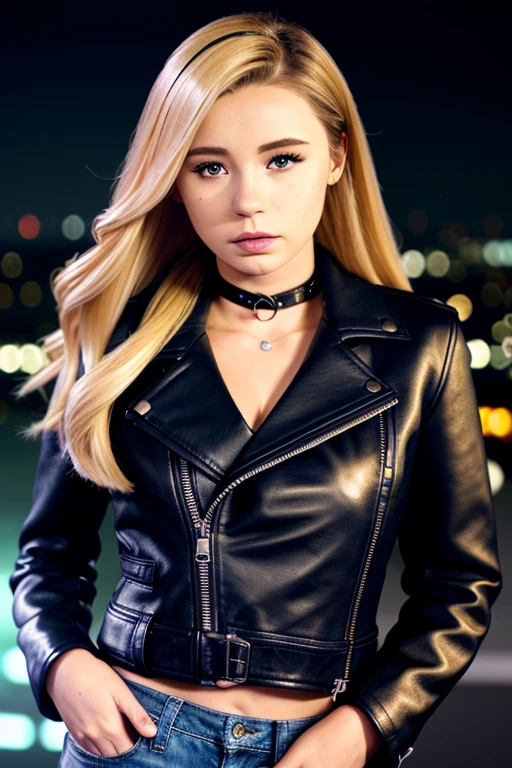 <lora:c4r0l1n4sw33ts:1>, black leather jacket, midnight in the city, bokeh, people in the background, highly detailed face, blonde, RAW, HD, 8K, (candid, amateur)