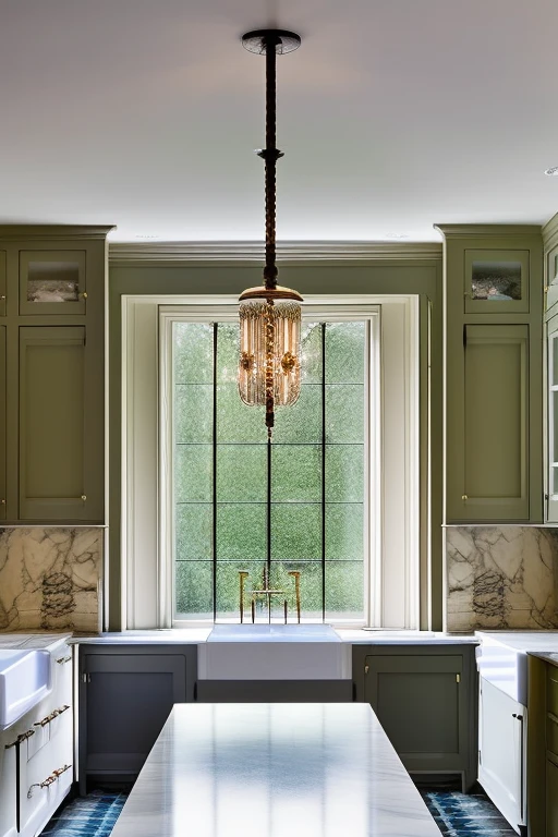 dvArchInteriorVictorian style, kitchen, center marble island, window to outside, subtle details, 24mm, f1.8, shadows, sunset lighting, wide angle, award winning architecture photography, diffused light, soft light