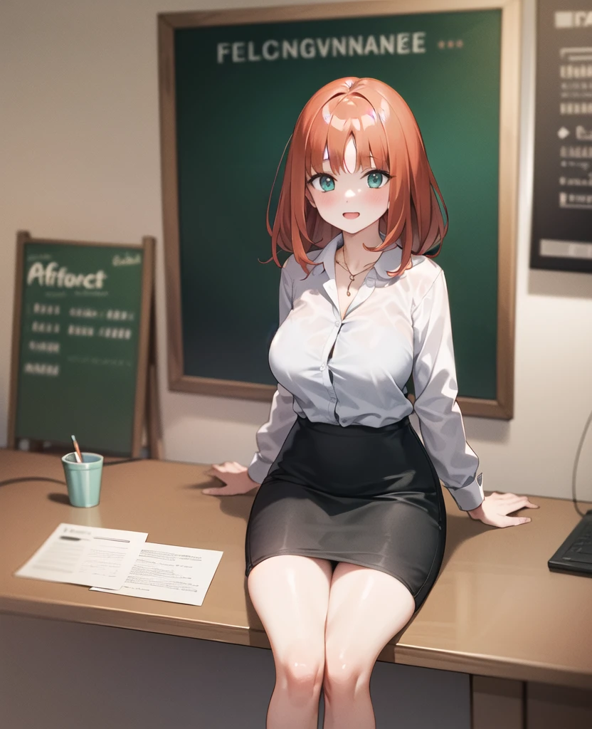 masterpiece, best quality, 1girl, office lady, pencil skirt, long red hair <lora:Nilou-000060:1>