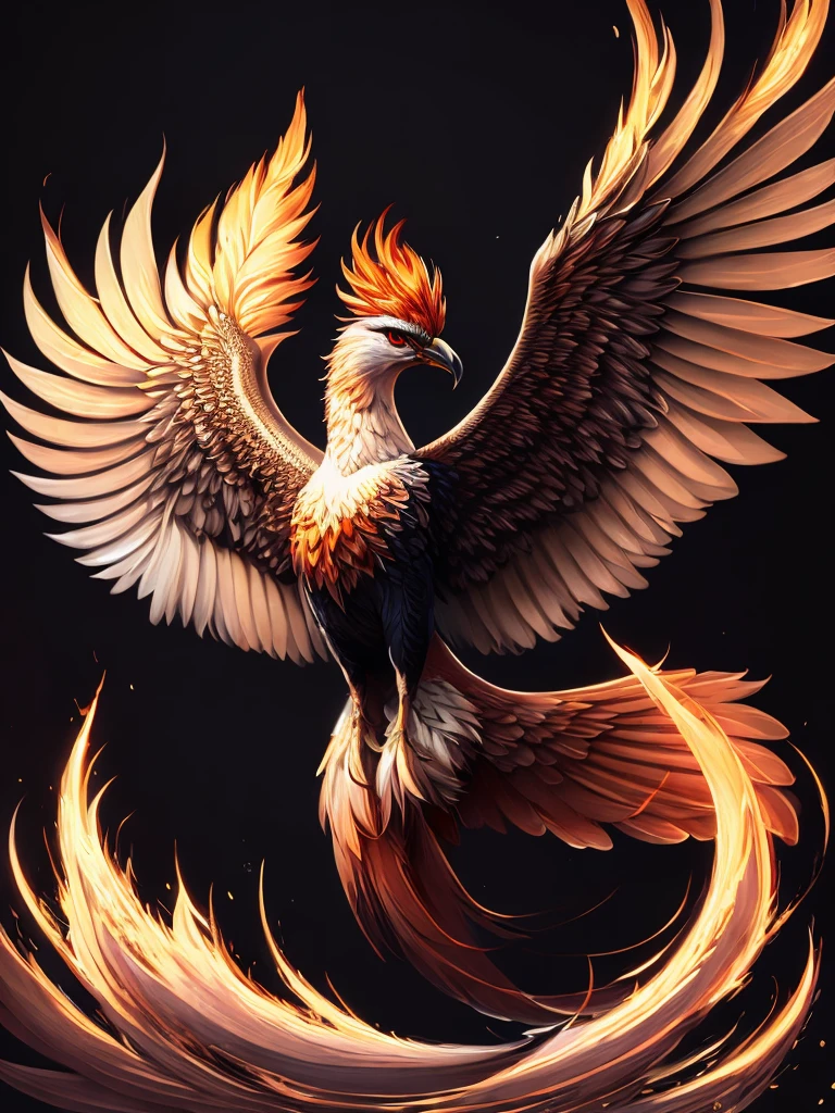 intricate and colorful, (digital painting:1.2) of phoenix firebird, (black background), by Artgerm, concept art, octane render, trending on artstation, iolibt, vfx, Blender and Photoshop, octane render, excellent composition, cinematic atmosphere, dynamic dramatic cinematic lighting, aesthetic, very inspirational, arthouse