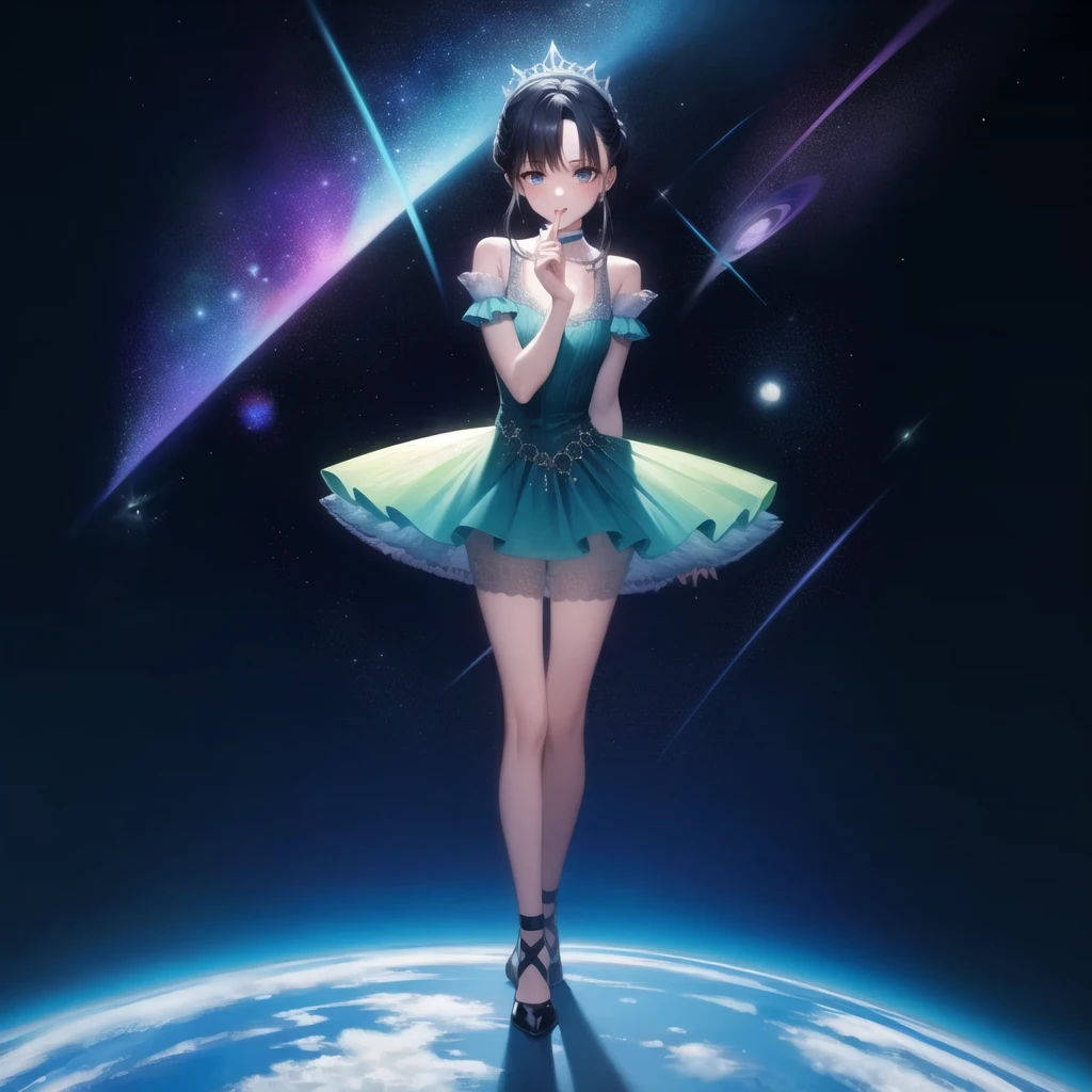 <lora:Tutu:1> full body, masterpiece, best quality, 1girl, solo, tutu, standing, blue tutu, space, shooting star, earth \(planet\)