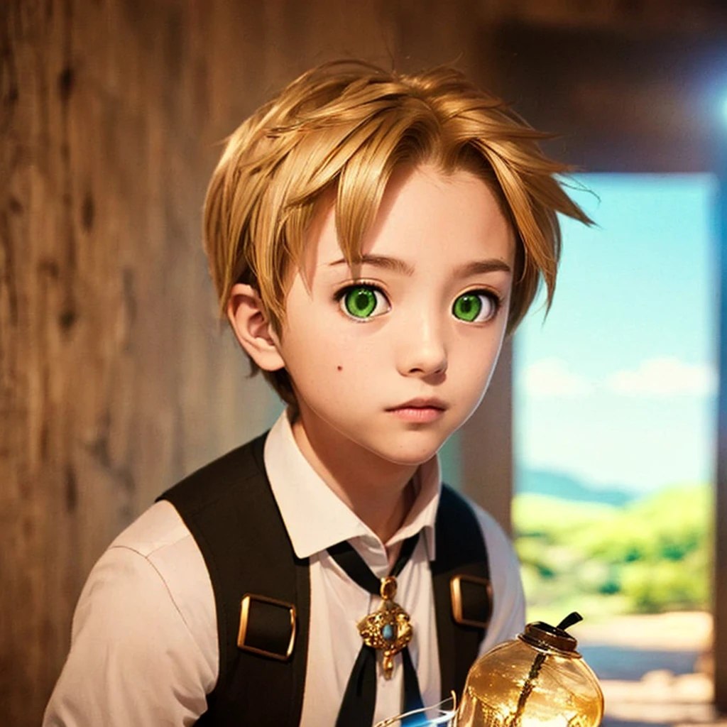 1boy, rudeusg, green eyes, <lora:RudeusGrayrat:1>, (exceptional, best aesthetic, new, newest, best quality, masterpiece, extremely detailed:1.2), magic, mushoku tensei, blonde hair, short hair,