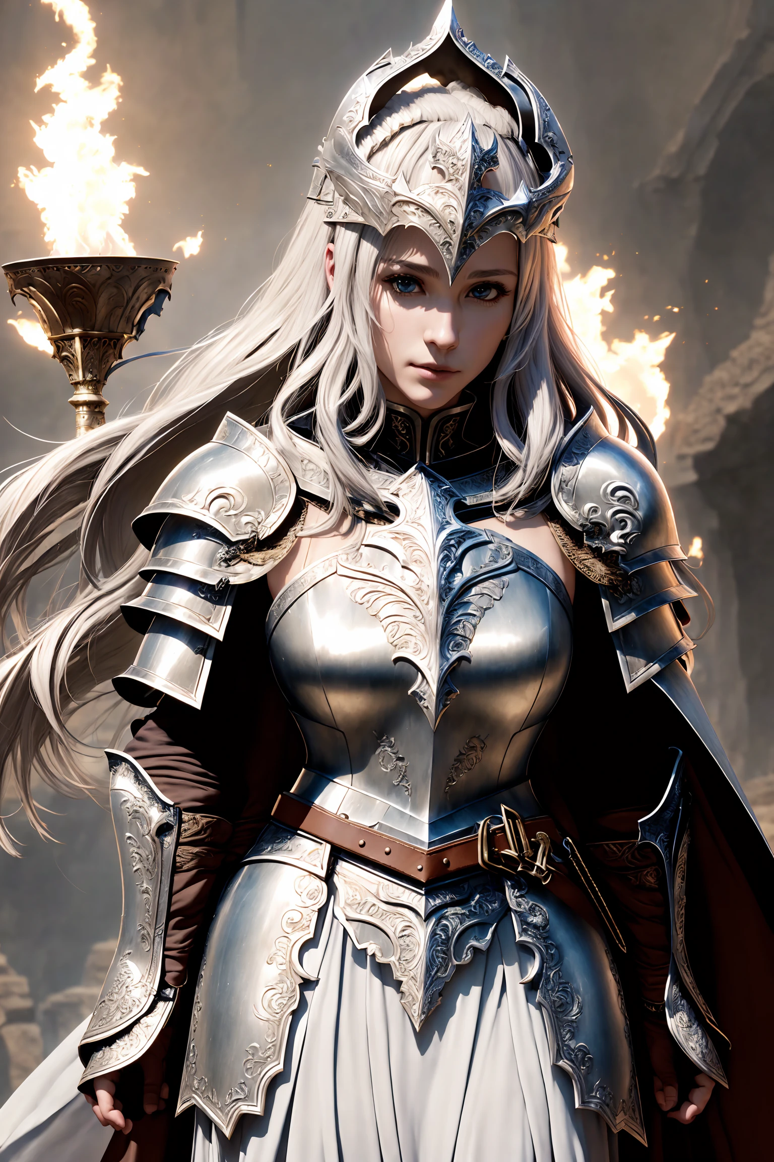 low contrast, delicate\(armor\), (8k, best quality, masterpiece:1.2), (realistic, photo-realistic:1.37), ultra-detailed, full body, 1girl, solo, very long hair, foaling hair, hand guard, belt, jumping, cape, helmet, knight, holding weapon, shoulder guard, (((full armor))), in a great ancient city, hand guard, cuisses,  (armored dress), small breasts, <lora:delicate_armor_V2-000008:0.7>,night, fire, magic, lightning, army background, hood,