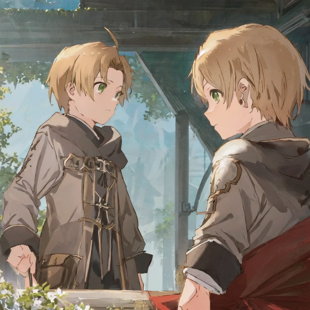 1boy, rudeusg, green eyes, <lora:RudeusGrayrat:1>, (exceptional, best aesthetic, new, newest, best quality, masterpiece, extremely detailed:1.2), magic, mushoku tensei, blonde hair, short hair,