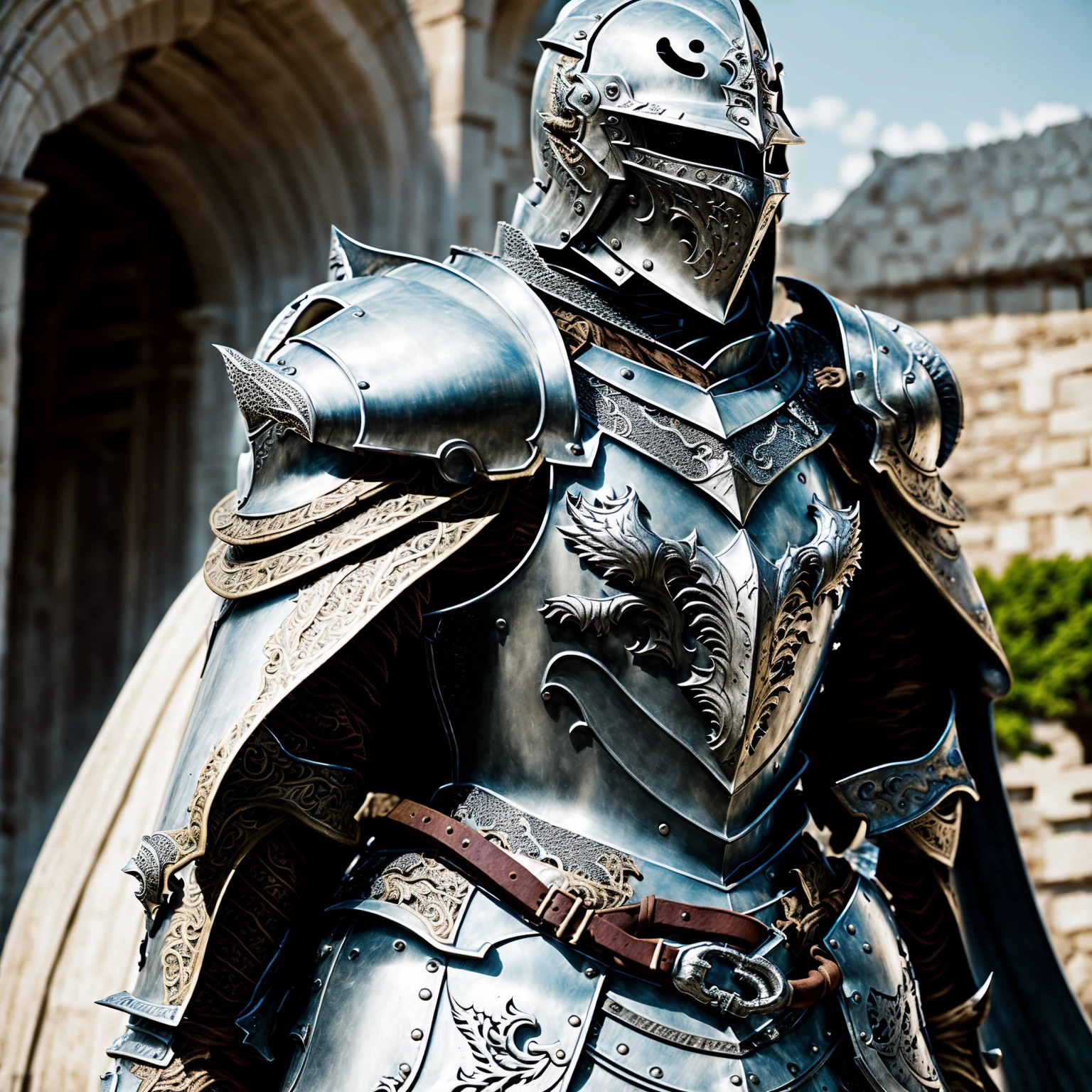 delicate\(armor\), (8k, best quality, masterpiece:1.2), (realistic, photo-realistic:1.37), ultra-detailed, full body, 1girl,  solo, hand guard, belt, jumping, cape, helmet, knight, holding weapon,shoulder guard, (((full armor))), in a great ancient city, hand guard, cuisses, (armored dress), small breasts, <lora:delicate_armor_V2-000008:0.7>