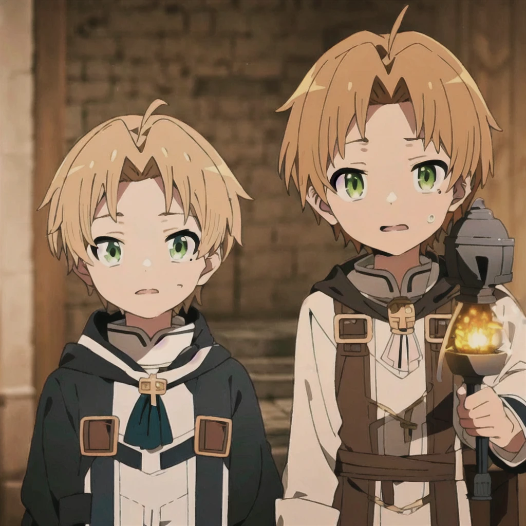 1boy, rudeusg, green eyes, <lora:RudeusGrayrat:1>, (exceptional, best aesthetic, new, newest, best quality, masterpiece, extremely detailed:1.2), magic, mushoku tensei, blonde hair, short hair,