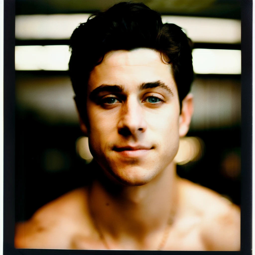 vintage polaroid analog portrait photography of fit davidhenrie person using a suite, prefessional photography, high resolution, 4k, in blade runner, 50mm, <lora:davidhenrie_5280:1>