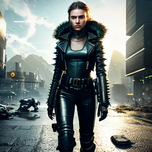 award winning full body portrait photo of a beautiful young female sci-fi soldier wearing helmet, fighter jet, looking out over a verdant alien planet, mountains tall grass, rocks, fluffy clouds in the sky, highly detailed, fine detail, warzone, explosions, fire, aiming weapon, explosion, intricate, lens flare, backlighting, bloom, shallow depth of field, waist up cyberpunk hacker in dense street, trending on artstation, torn black leather jacket, latex bodysuit, tarnished and scratched hacking device, worn leather gloves, short spiky, bright eyes, dark, ominous, foggy, high contrast, shiny skin, soft lighting, light sparkles, chromatic aberration, sharp focus<lora:LORA320elldrethsImagination_v10:1>